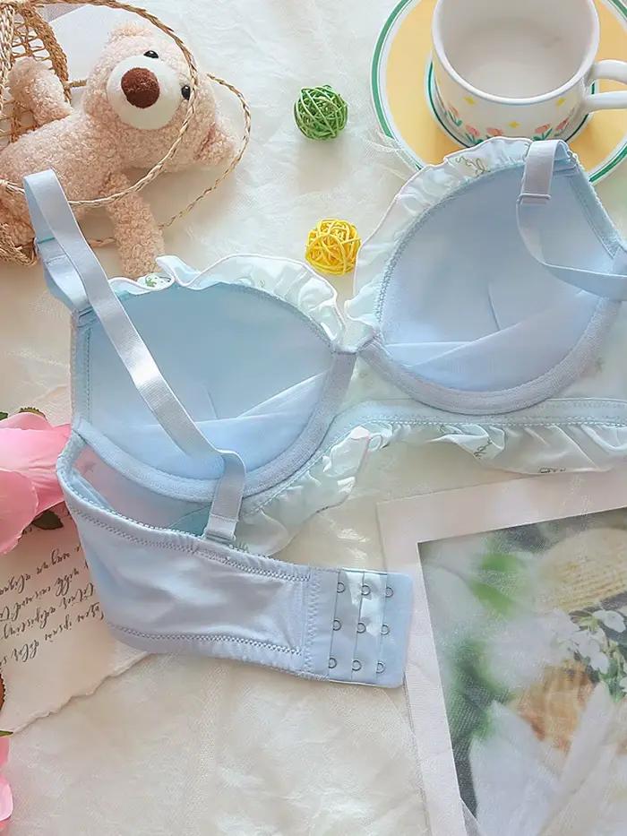 Ensemble de lingerie fraise douce pour femmes, grande taille, mignon, imprimé de dessin animé japonais, bralette sans anneau en acier, micro rassemblement, sous-vêtements