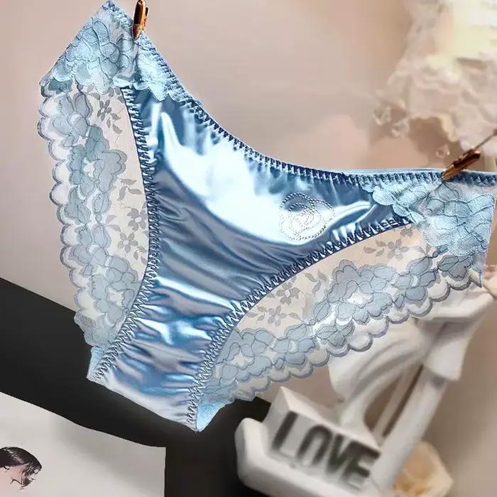 Culotte Sexy en Dentelle de Style Français pour Femme, en Satin, Confortable, Sans Couture, Décorations en Diamant, Slip Respirant