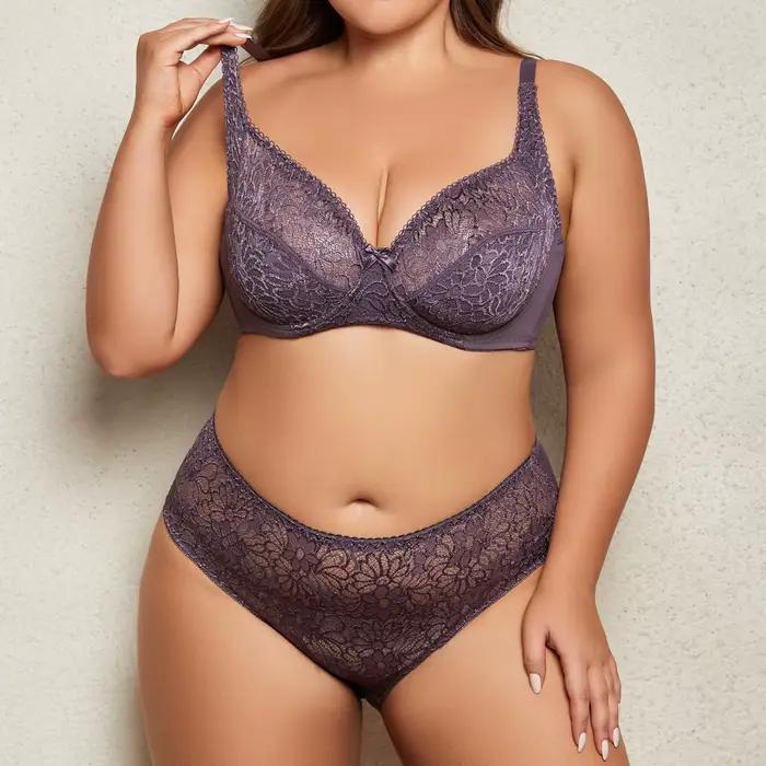 Beauwear 85C-110E Dámska veľká veľkosť spodná bielizeň sada jednofarebná čipka podprsenka a nohavičky s tenkými kosticami bez podšívky