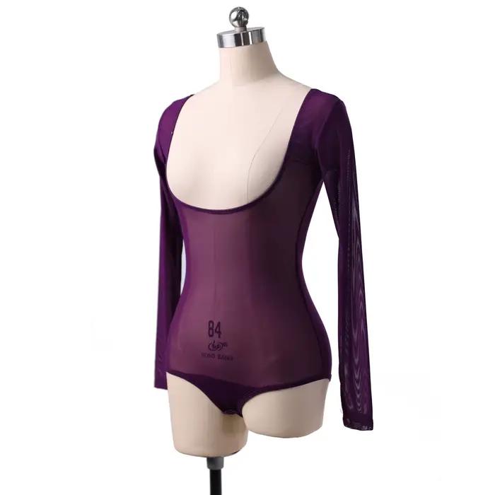 Haut moulant en gaze à manches longues, t-shirt en maille Pure transparente, Costumes de danse du ventre Sexy pour adultes, tenue de carnaval, justaucorps à buste ouvert