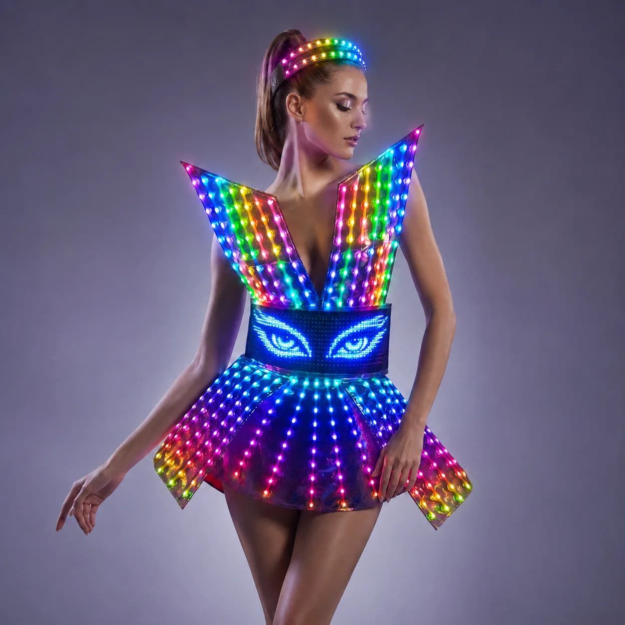 Robe de soirée LED brillante pour boîte de nuit, tenue de scène LED lumineuse pour DJ, danseuse Gogo