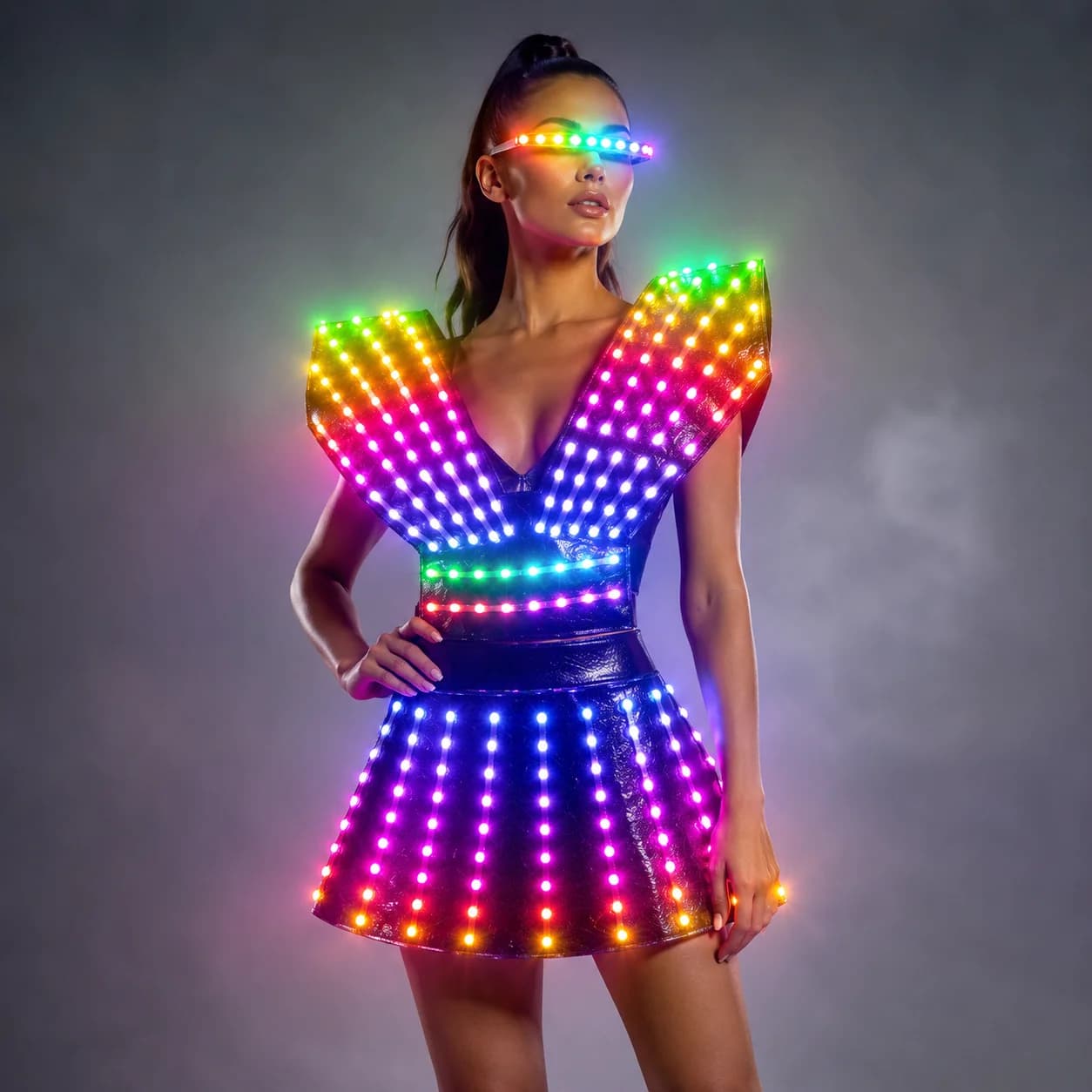 Robe LED Lumineuse Pleine Couleur pour Scène, Danse, Soirée en Boîte de Nuit, Célébrations, Vêtement