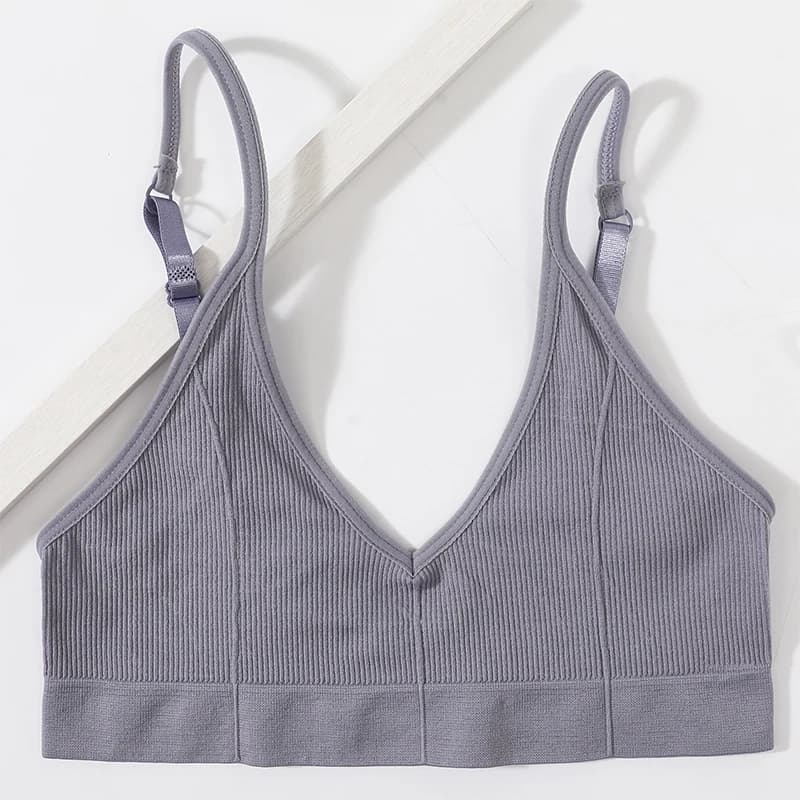Soutien-gorge sans couture pour femme, style tube, côtelé, col en V, sans armatures, dos en U, linge