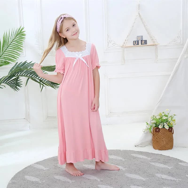 Robe de nuit en dentelle pour filles de 3 à 10 ans, chemise de nuit blanche et rose, pyjama doux pou