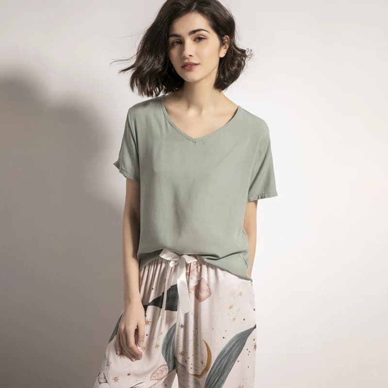 Ensemble de pyjamas d'été pour femmes, vêtements de nuit décontractés pour femmes, imprimé floral, a