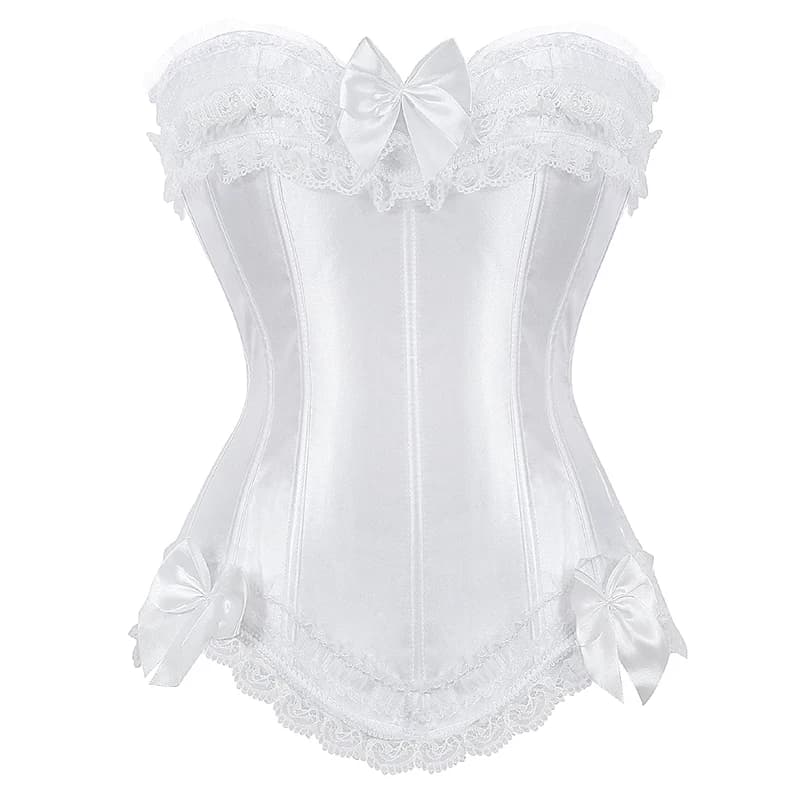 Corset bustier en satin pour femme, costume burlesque, corset princesse, haut à lacets, noir, blanc,