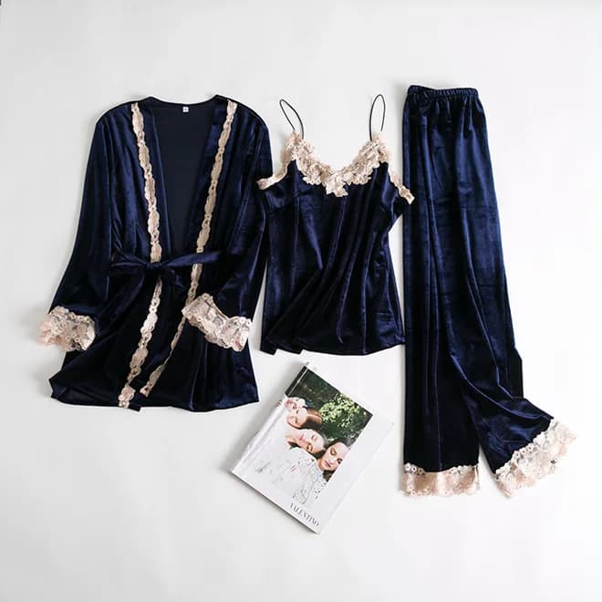 Ensemble pyjama en velours vert pour femme, 4 pièces, chemise et pantalon, vêtements chauds d'automn