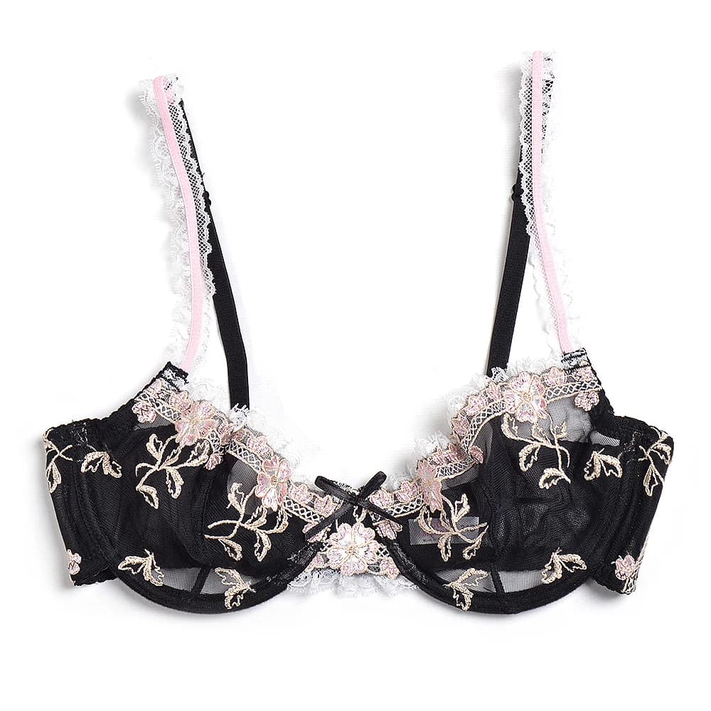 Soutien-gorge en dentelle transparente pour femmes, ultra-mince, bralette imprimée, sexy, fil, grand