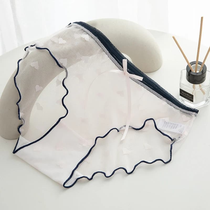 Culotte en dentelle transparente et Sexy pour femme, culotte taille basse, avec ruban, sous-vêtement