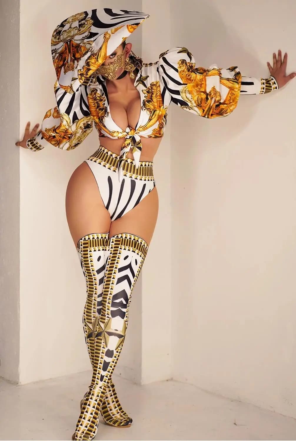 Costume Triblockchain Sexy pour Femme, Tenue de Scène, Tenue de Discothèque, Bar, DJ, Chapeau, Veste