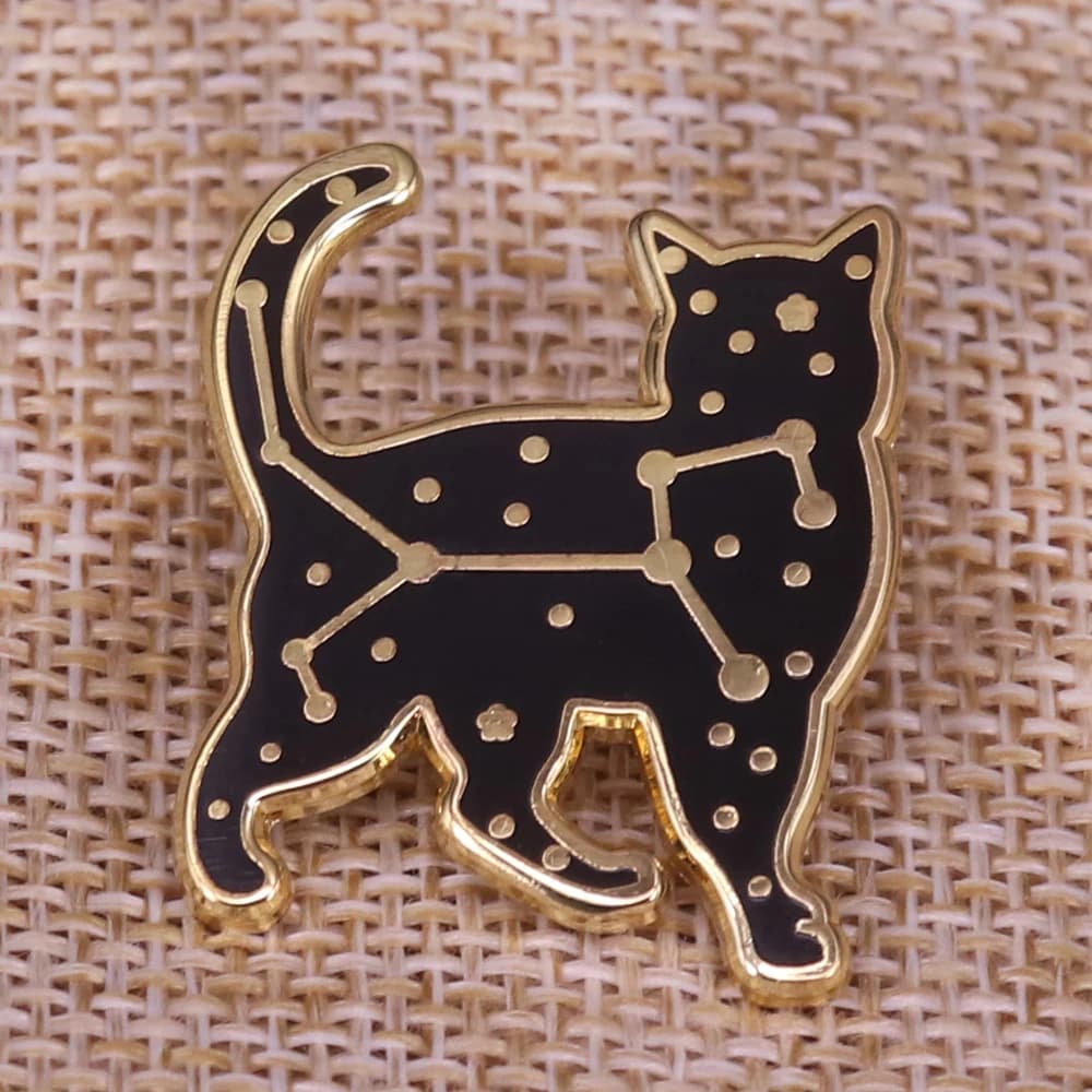 Broche en émail chat nuit étoilée, balance du zodiaque, Animal mystique, symbole du zodiaque occiden