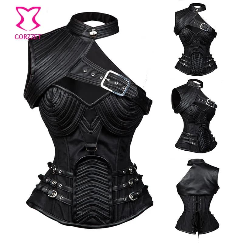 Corset gothique vintage marron pour femme, armure de veste Steampunk, olympiques burlesques initiés,