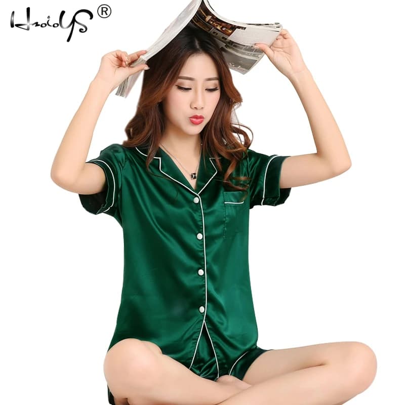 Femmes soie Satin Pyjamas ensemble vêtements de nuit Pijama Pyjamas costume femme sommeil deux pièce