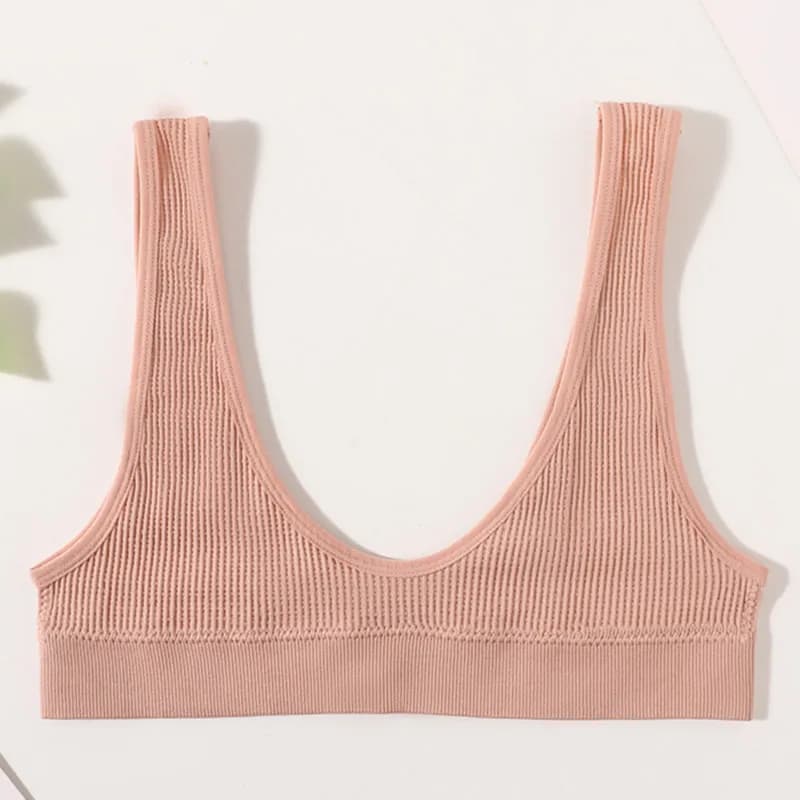 Soutien-gorge push-up pour femme, petite taille, sans armatures, bralette côtelée à col en U, sans r