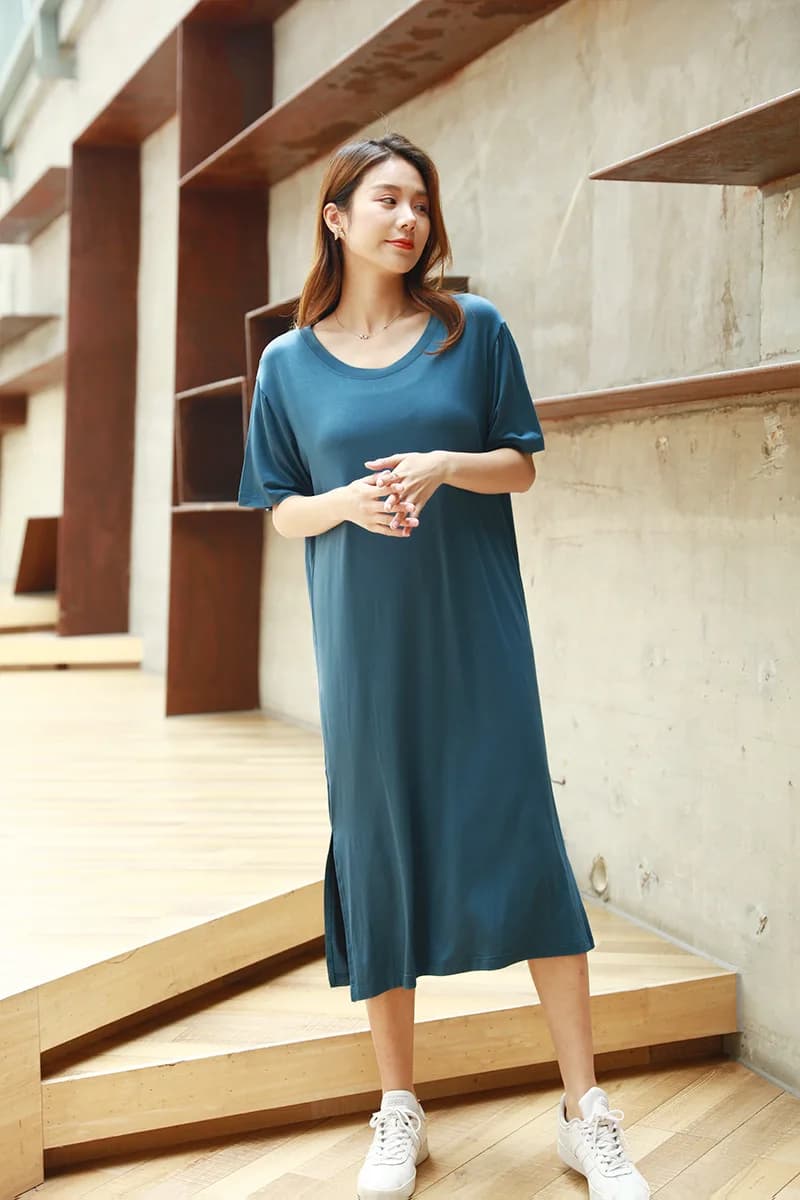 Robe de nuit femme printemps été chemises de nuit à manches courtes Modal coton longue chemise de nu