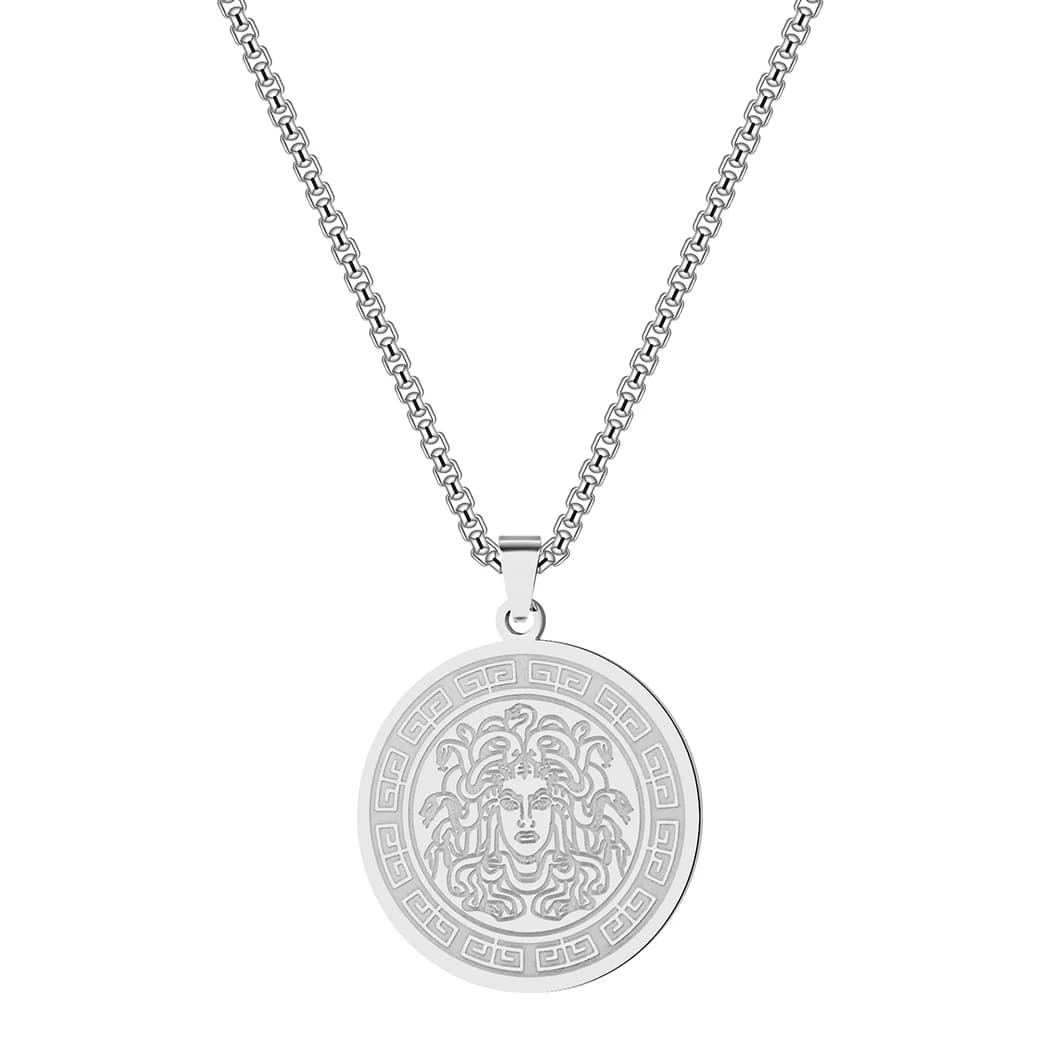 Kinitial – collier avec pendentif Gorgon, breloque délicate, méduse, mythologie, bijoux en acier ino