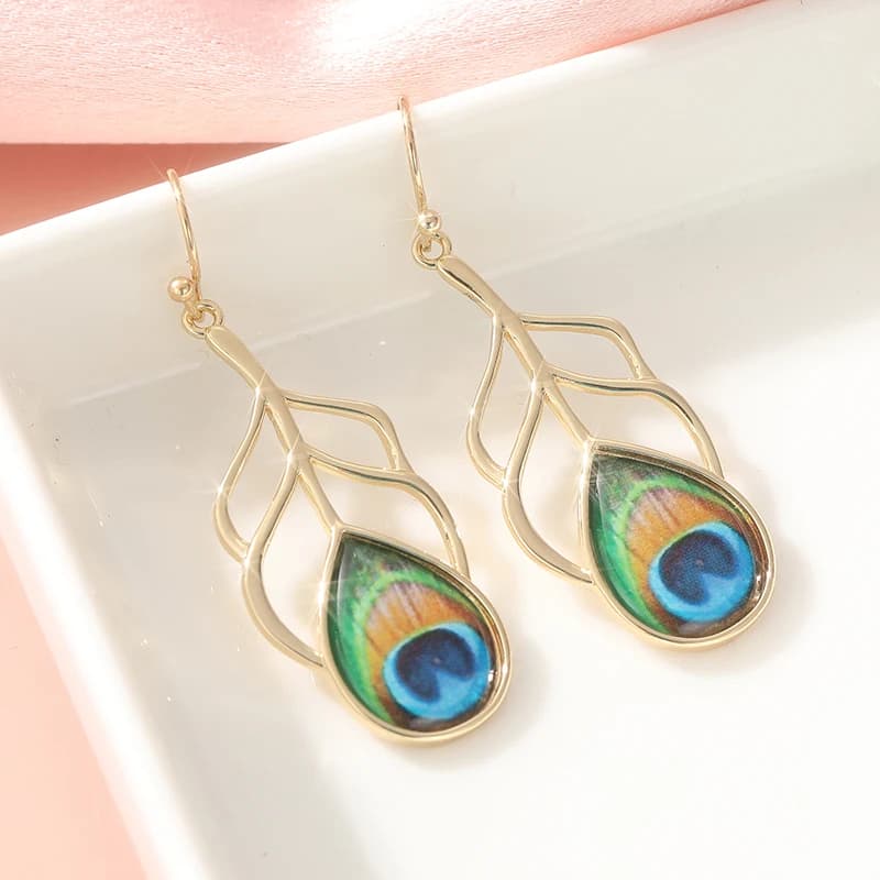 Boucles d'oreilles en plumes de paon, bijoux d'amoureux des animaux