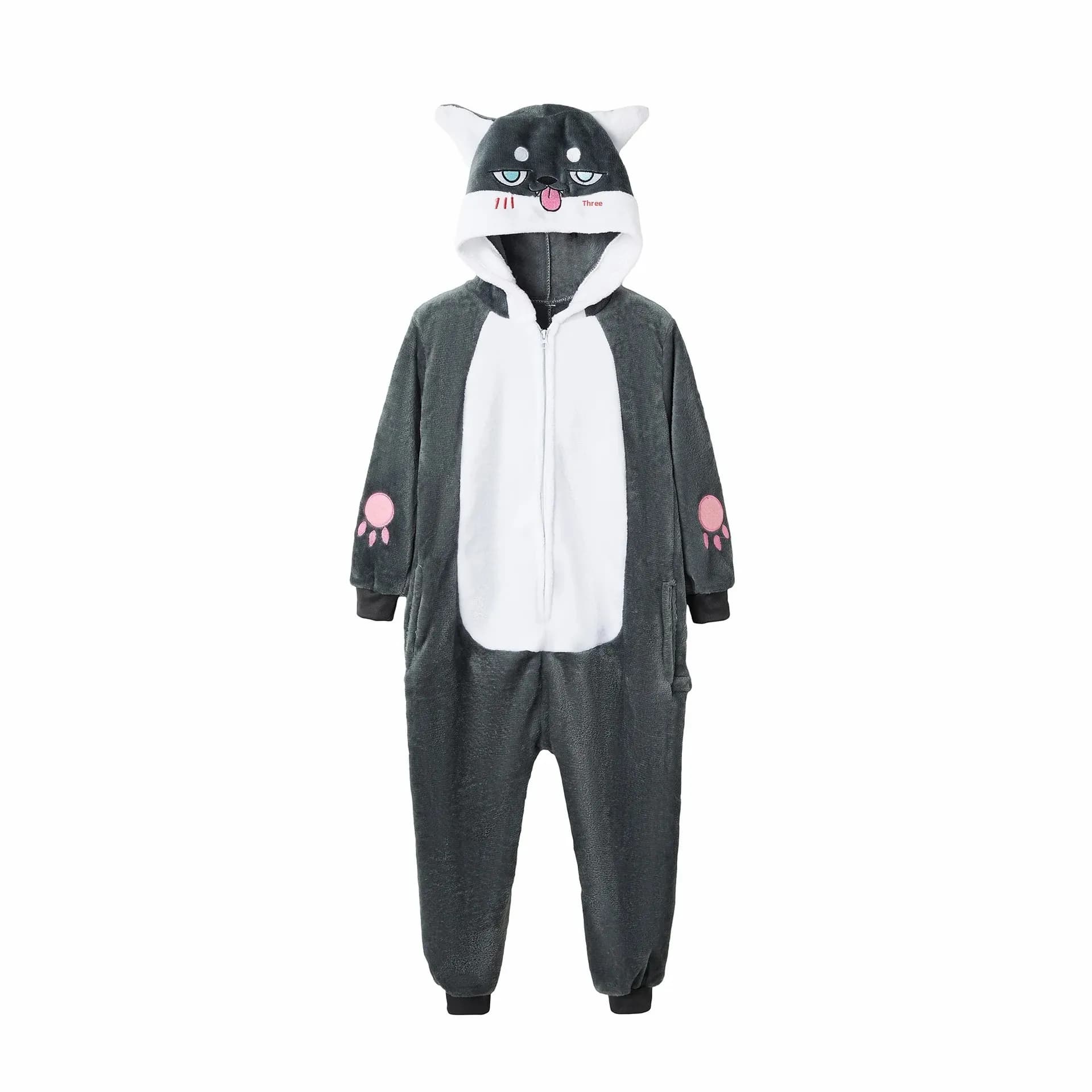 Pyjama tout-en-un chat violet de dessin animé pour adultes et enfants, adapté aux couples et aux par