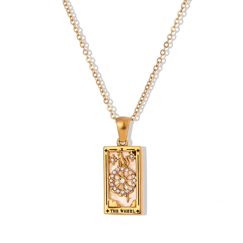 E.B.belle In Wheel World Tarot O-Chain Becklaces acier inoxydable plaqué or 18 carats bijoux accesso