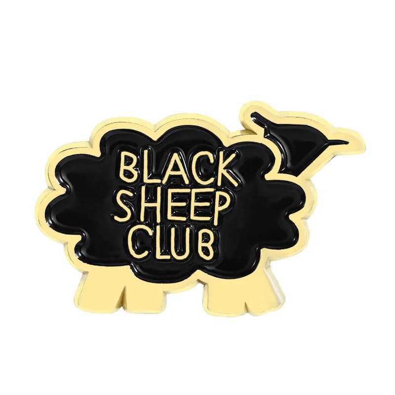 Broches en alliage émaillé motif mouton noir de dessin animé, badges décoratifs amusants pour club a