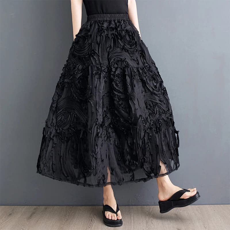 Jupe noire pour femmes, mode d'été, lourd, Design Chic, plissée, ligne a, facile à assortir, taille 