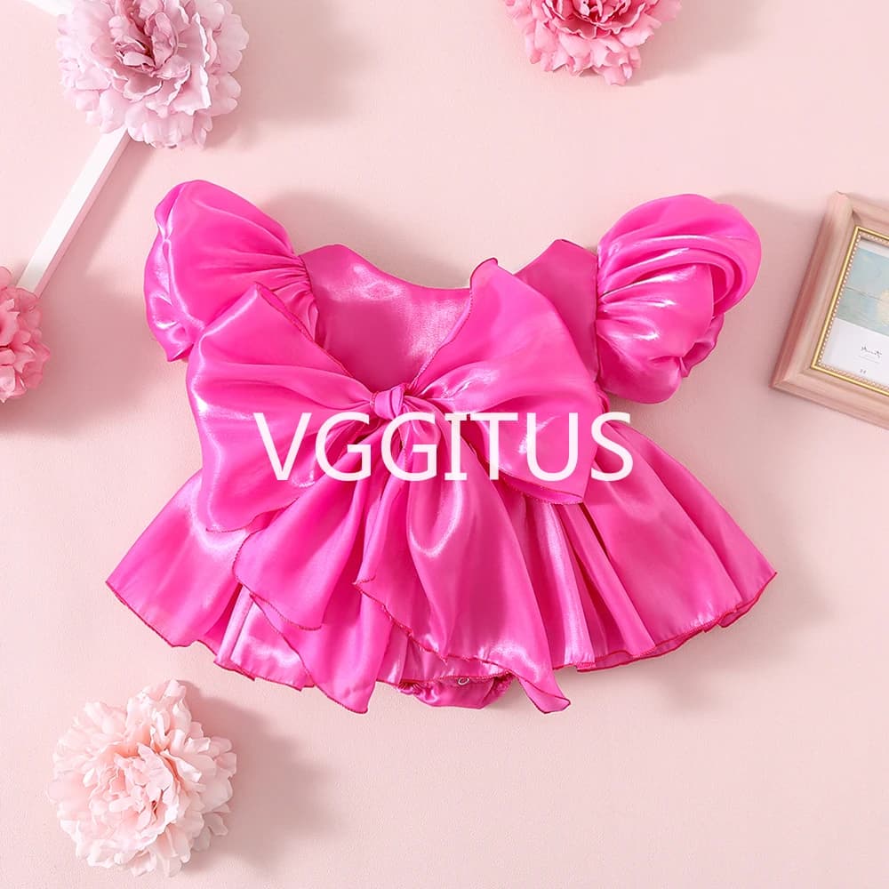 Nouvelle combinaison d'été pour bébé fille, avec grand nœud, manches courtes bouffantes, tenue de pr