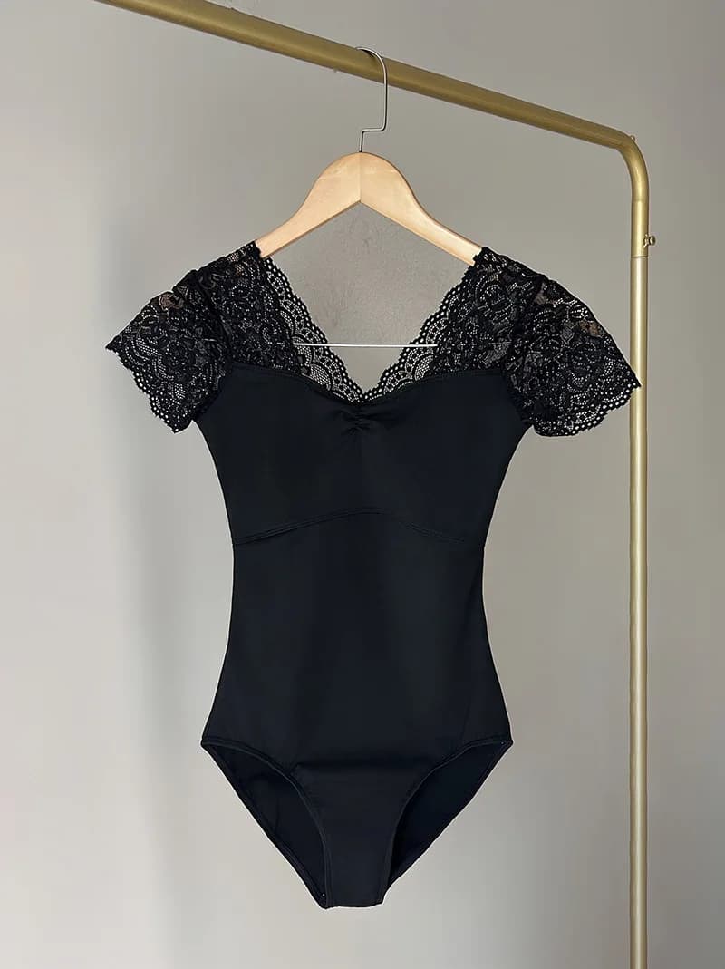 Justaucorps de Ballet en dentelle noire pour femmes, Costumes de spectacle de danse pour adultes, vê