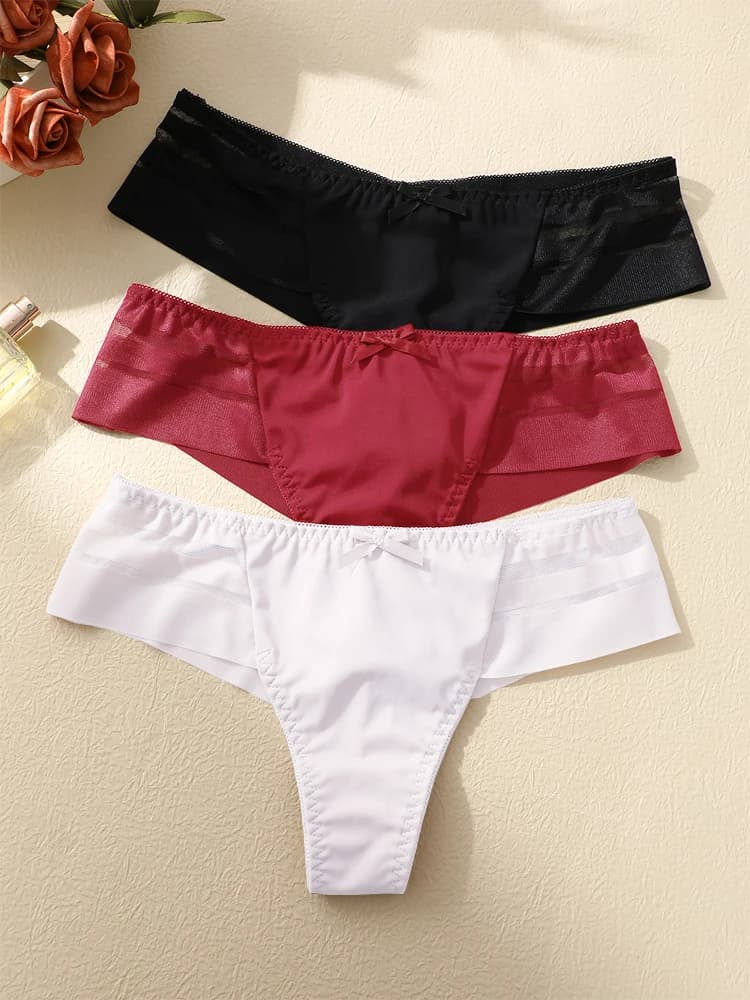 FINETOO 3 pièces femmes dentelle évider sous-vêtements Sexy respirant taille basse tongs femme confo