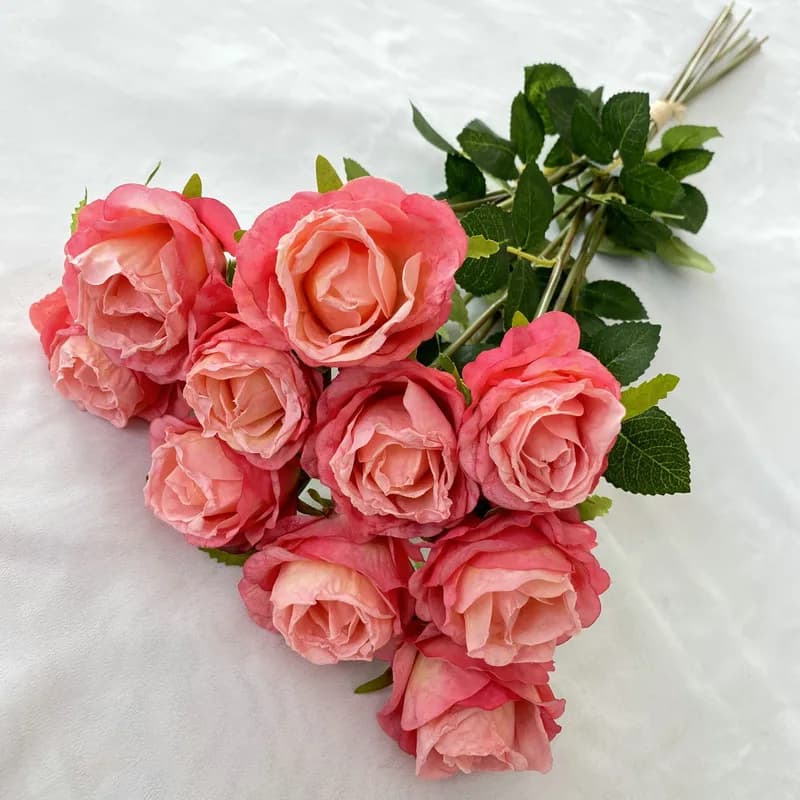Bouquet de roses bulgares artificielles, fausses fleurs, décoration pour mariage, bureau, jardin