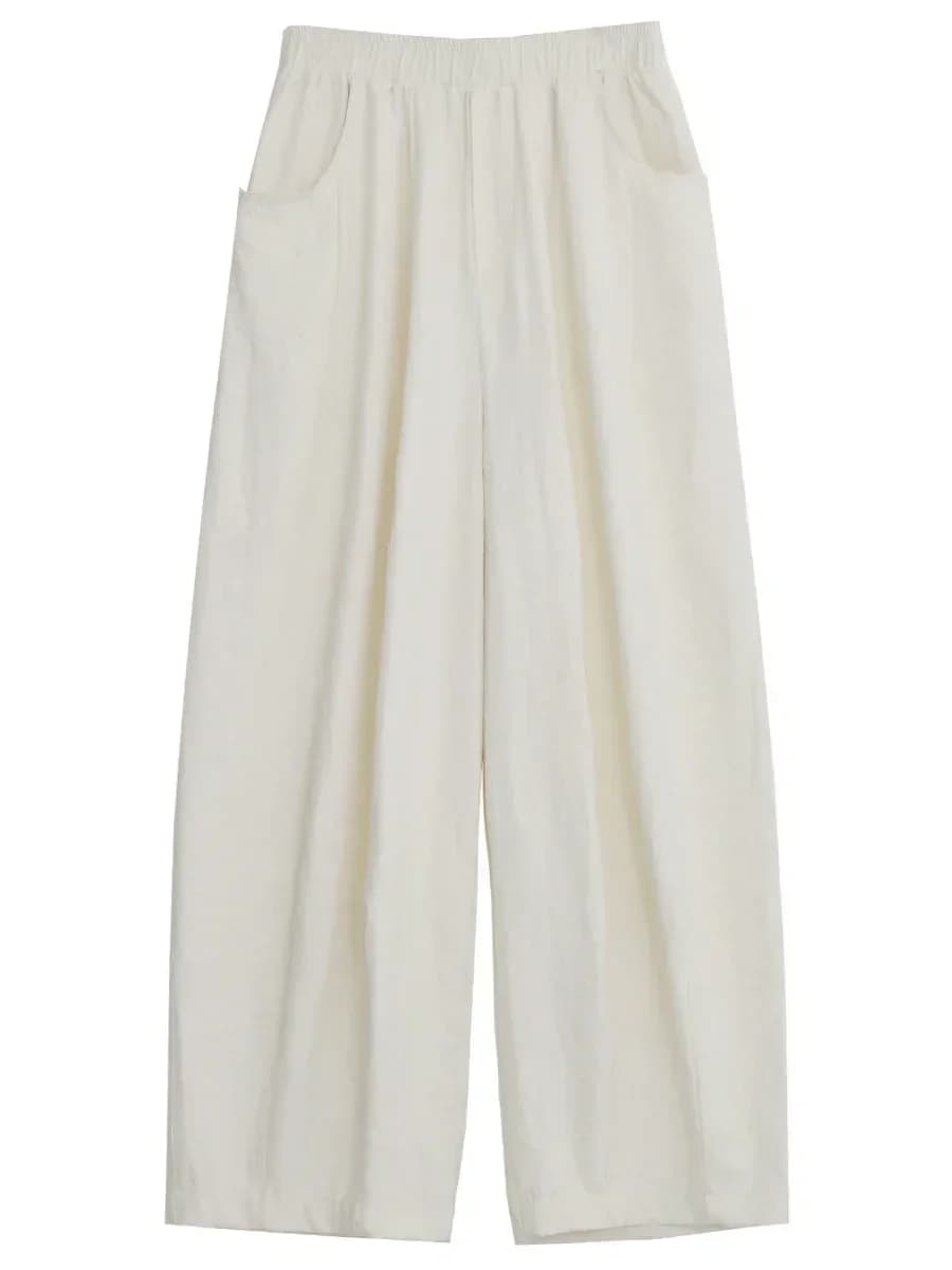 CHIC VEN femmes blanc pantalon solide décontracté taille élastique taille haute plissé jambe large f