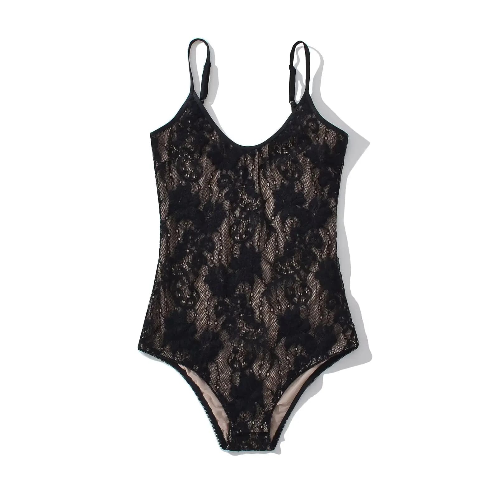 Combinaison Courte Femme Sexy Transparente en Dentelle avec Doublure, Dos Nu, Bretelles Fines, Coupe