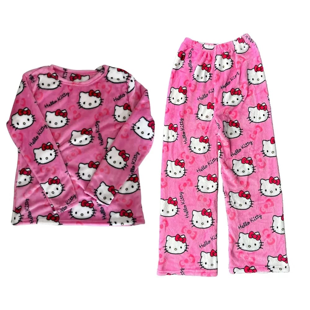 2 pièces/ensemble Hello Kitty pyjamas pantalon Anime Sanrio manteau de nuit dessin animé mignon vête