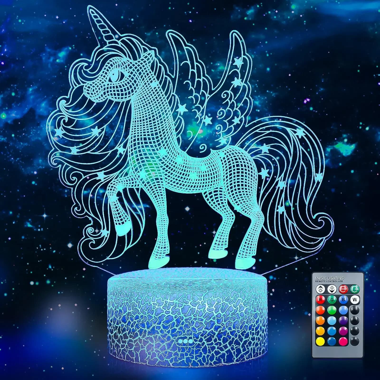 Veilleuse licorne pour enfants, illusion 3D, lampe de nuit avec télécommande, décoration de chambre,