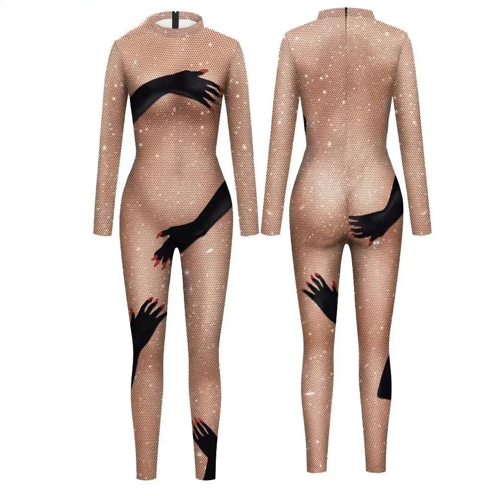 Combinaison sexy pour femme Beyonce, imprimé brillant, costumes de carnaval, cosplay, manches longue