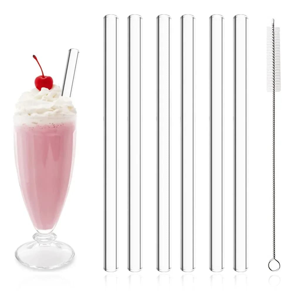 7 pièces pailles Boba en verre pailles à boire en verre réutilisables pailles claires larges pailles
