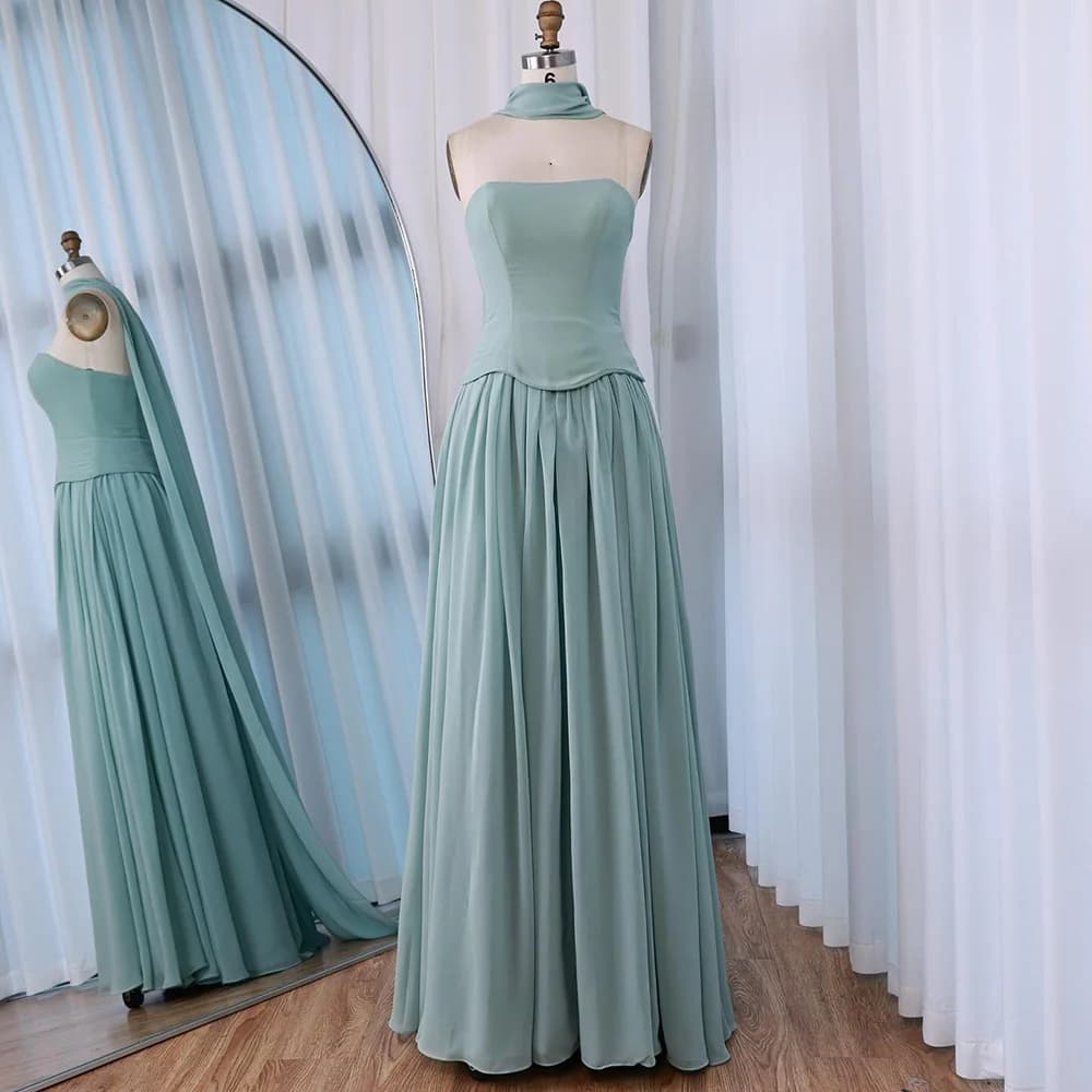 Serene Hill 2025 robe de soirée trapèze en mousseline de soie Champagne personnalisée avec robe de b