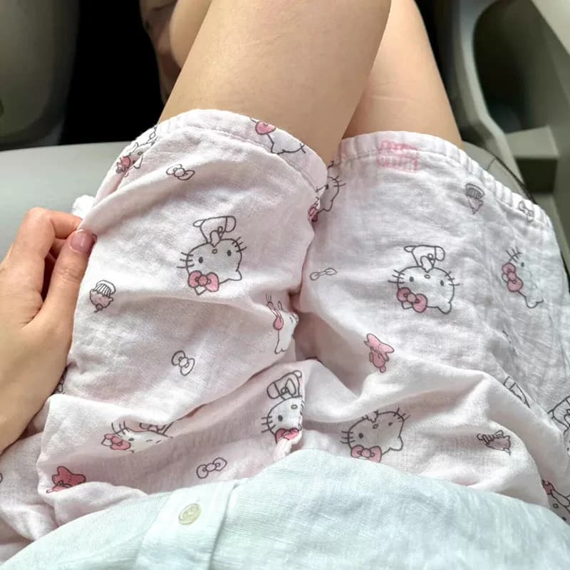 Pantalon de pyjama en pur coton Anime Hello Kitty, pantalon large Kawaii Kitty pour filles, pantalon