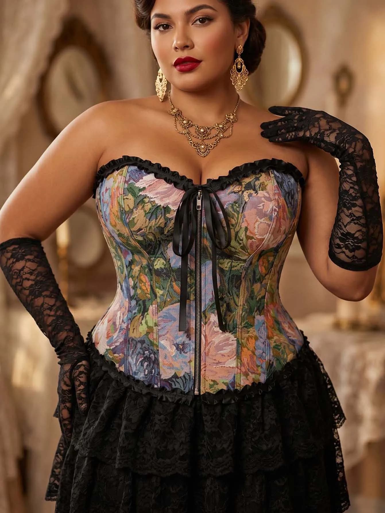 Corset pour femme grande taille, brodé de fleurs vintage, style bustier, gaine amincissante, style c