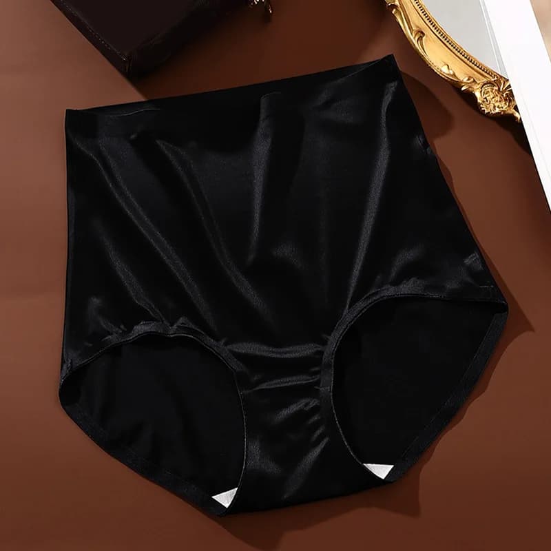 Satin femmes culottes mûrier soie entrejambe taille haute sous-vêtements sans couture contrôle du ve