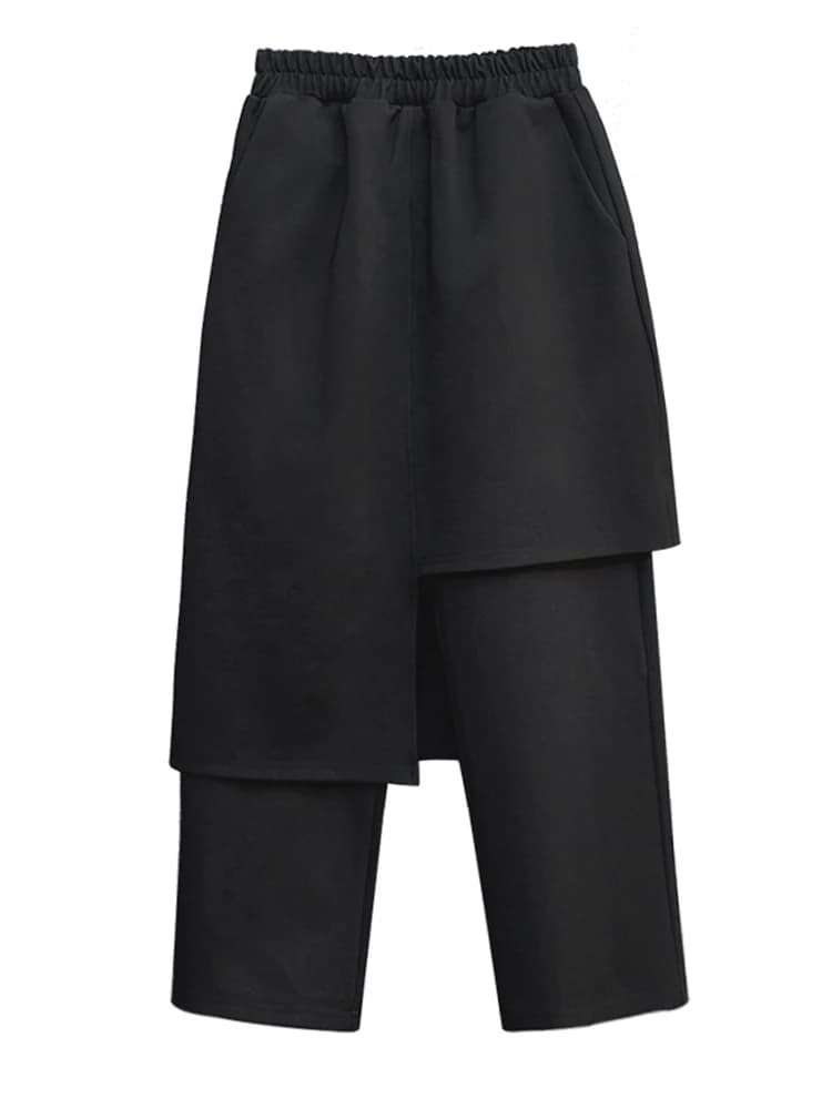 [EAM] taille haute élastique noir irrégulière Long sarouel nouveau pantalon coupe ample femmes mode 