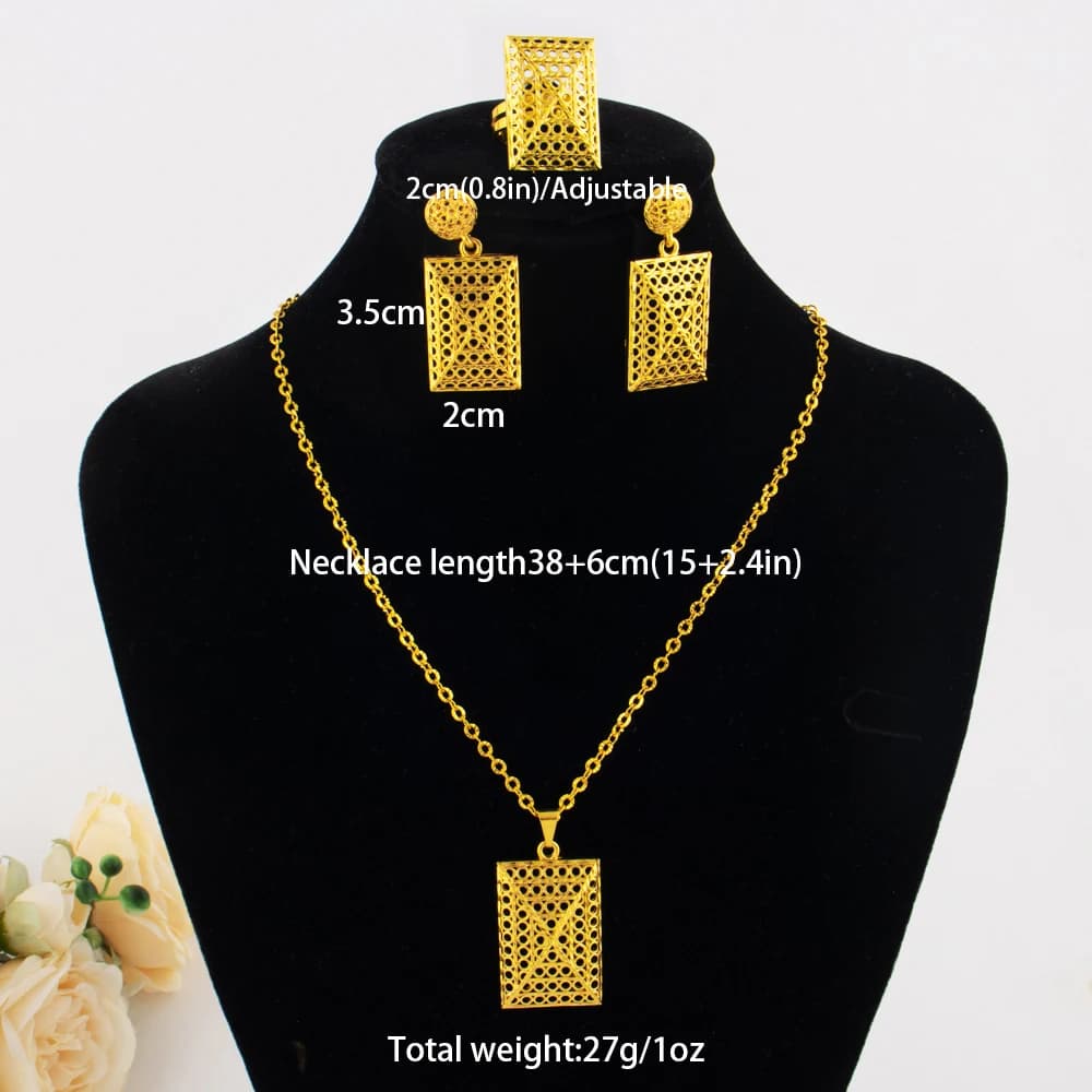 Ensemble de bijoux couleur or 18 carats de Dubaï pour femme, collier et boucles d'oreilles pour mari
