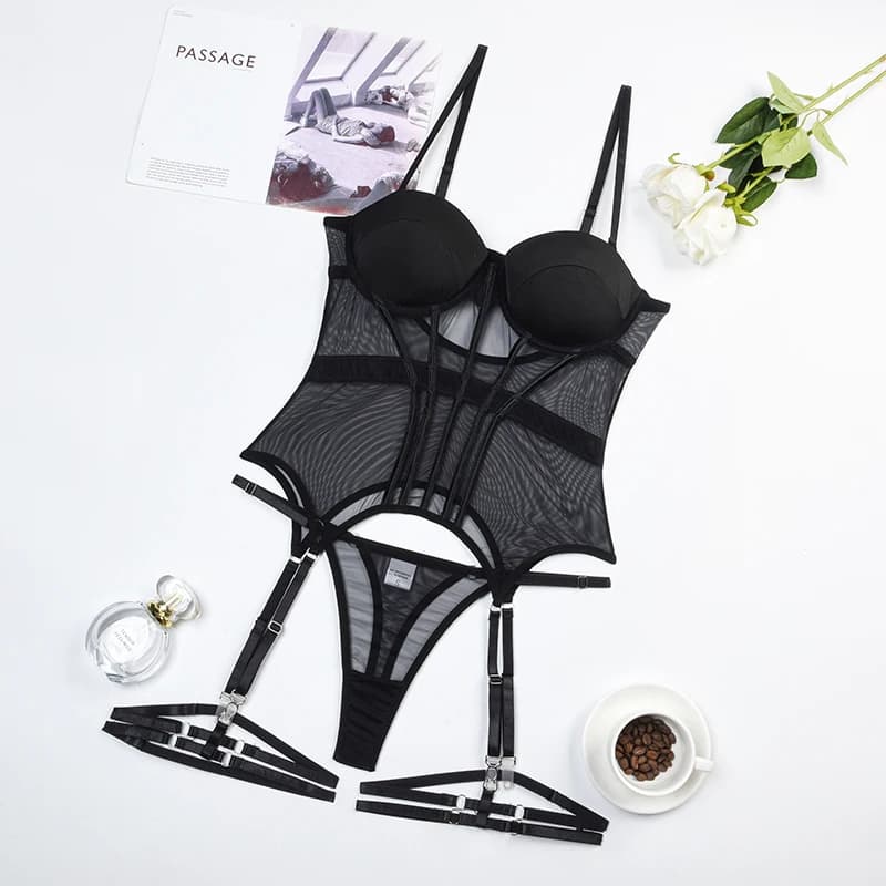 MUZISKAT maille Lingerie marque de luxe body dos nu hauts pour femmes 3 pièces ensemble de Lingerie 