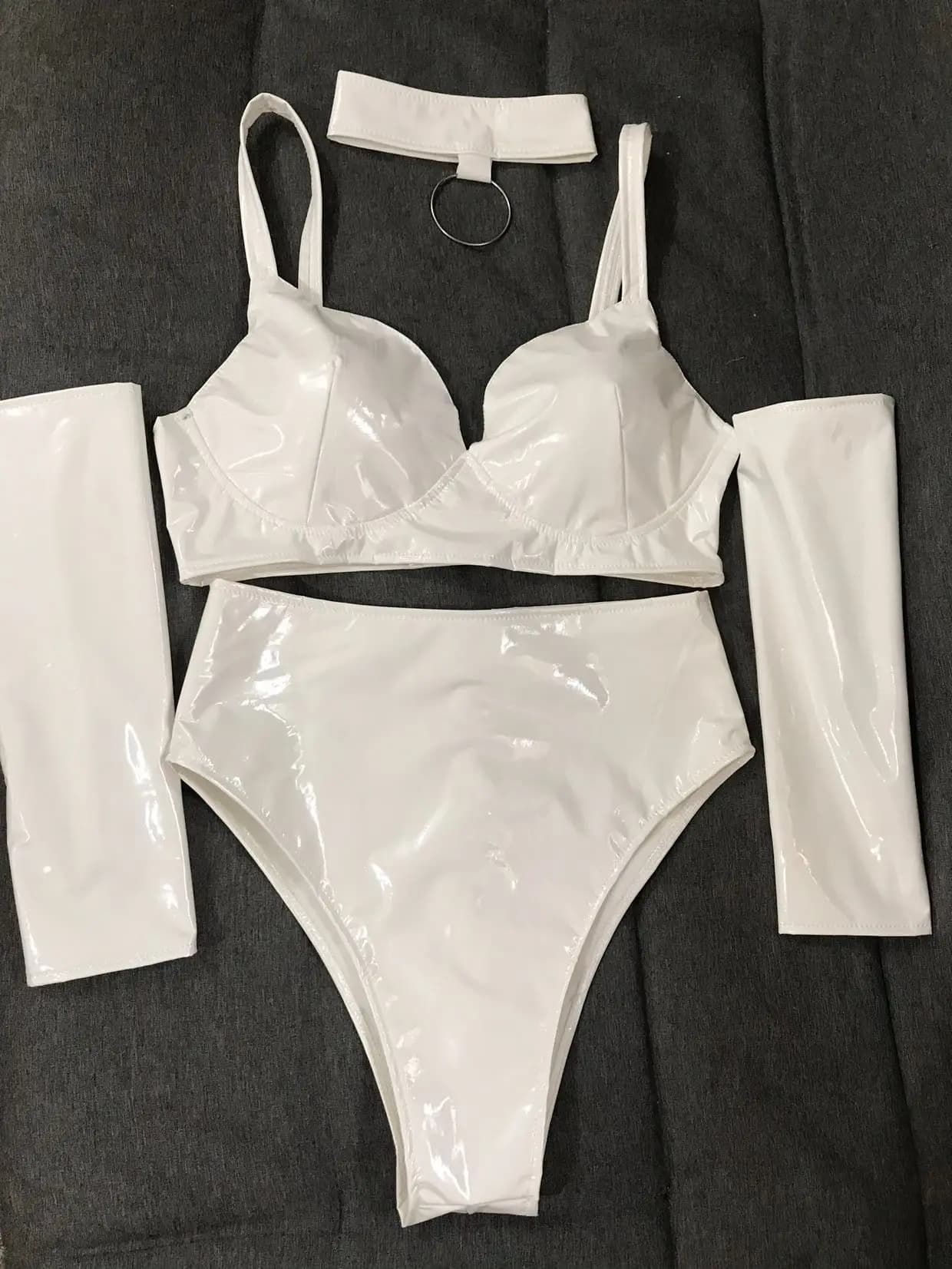 Costume de danse de chanteur Gogo pour discothèque, Bar, tenue de Bikini en cuir PU blanc, vêtements