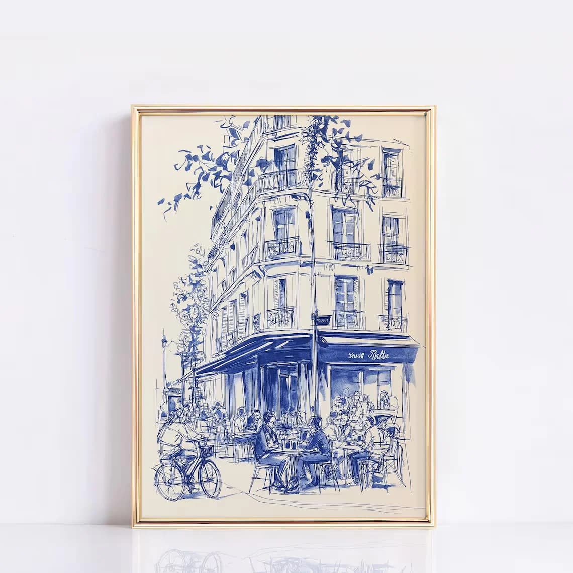 Affiche d'art linéaire sur le thème des cafés de Paris, Décoration murale de bistrot français, Illus