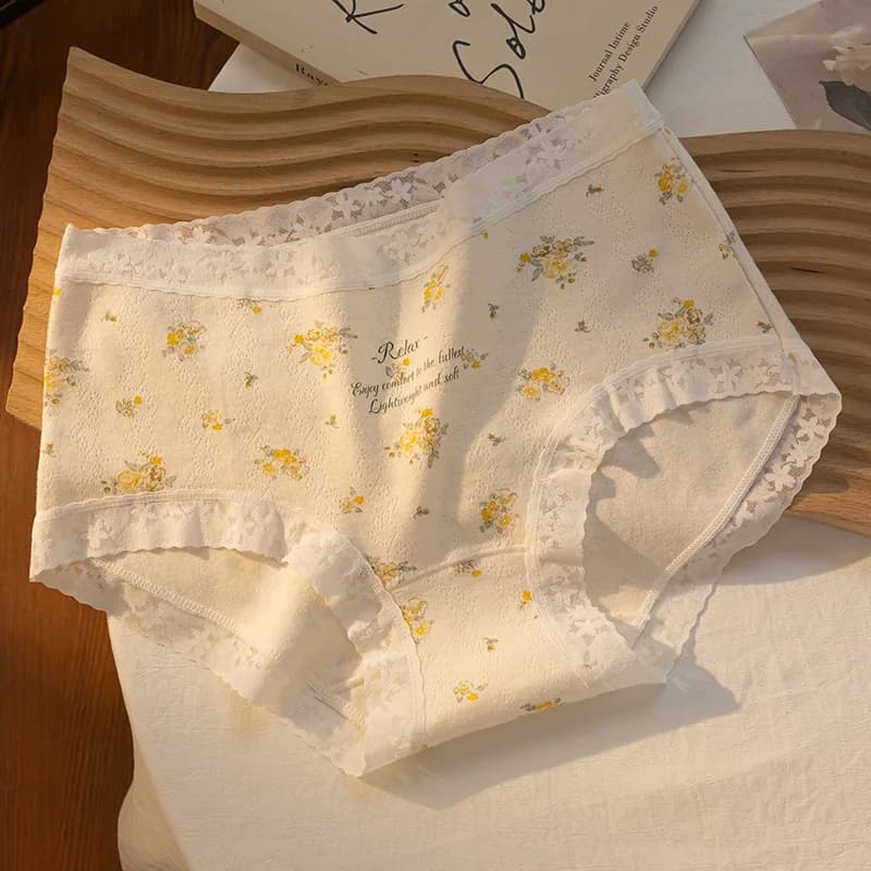 Coton femmes culottes dentelle florale mignon Sexy Lingerie respirant confortable slips japonais fem