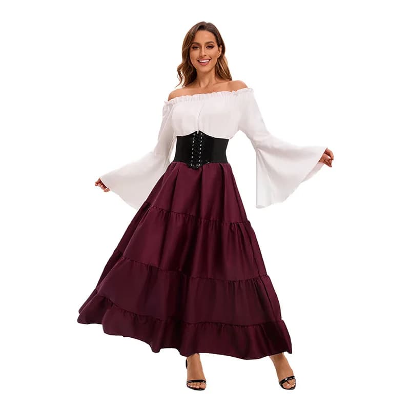 Robe pour femmes, robe médiévale de la Renaissance avec corset à la taille, costume de reine vintage