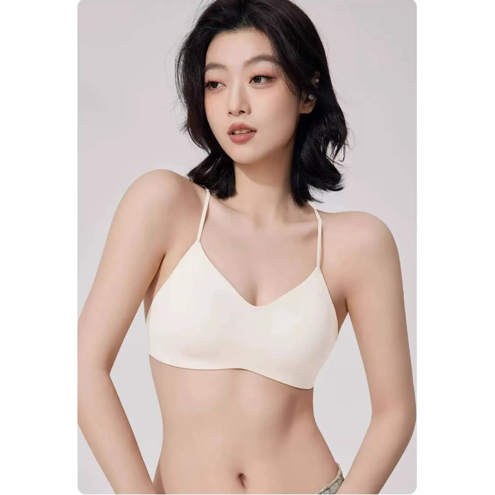 Soutien-gorge sans bretelles de Style japonais pour femmes, haut licou avec coussinets Push Up, dos 