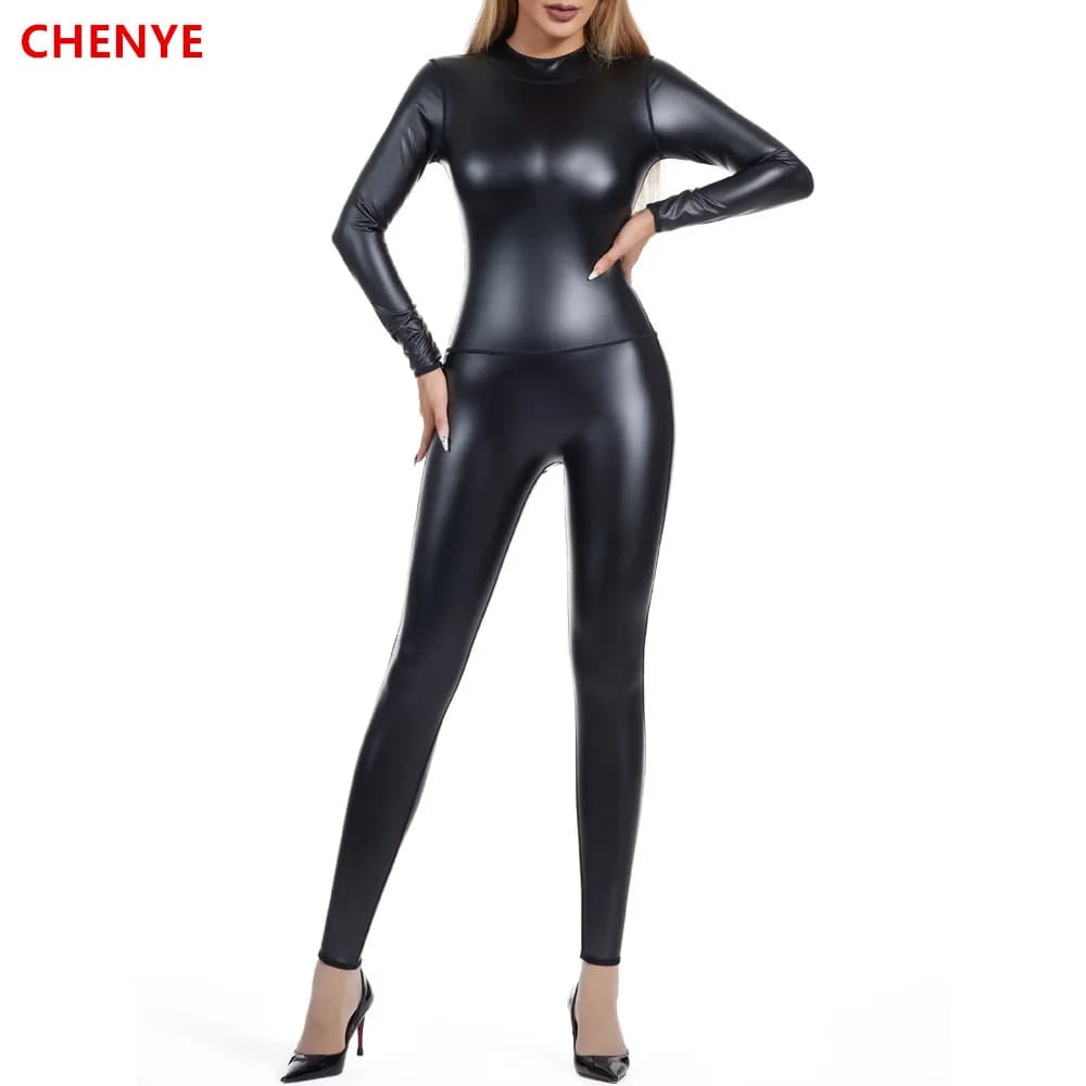 Femmes corps Shaper sans couture haute élastique Body femme PU dos fermeture éclair Catsuit Costume 