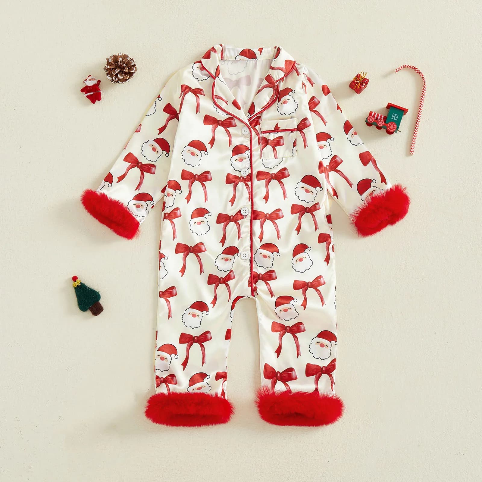 Pyjama de noël pour bébé fille, 1 pièce, garniture en plumes de père noël, chemise de nuit, barboteu