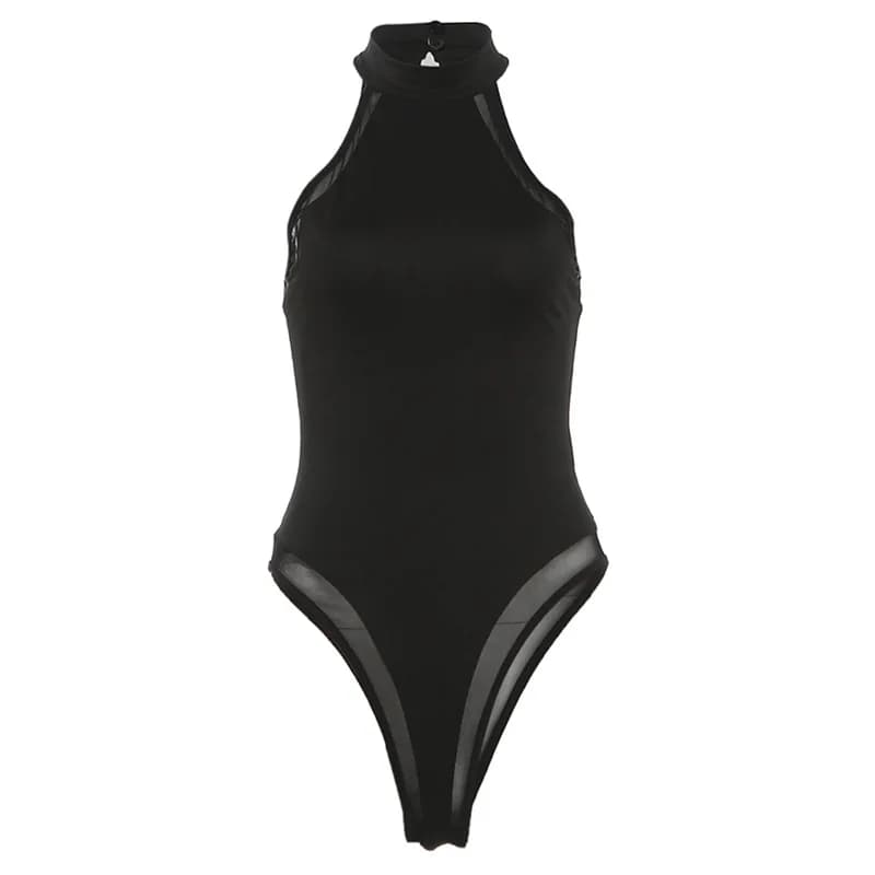 Body basique une pièce à bretelles croisées avec empiècements en maille latérale, style Y2K, tenue m